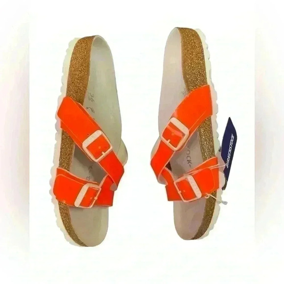 NEW BIRKENSTOCK YAO Balance Birko Flor Leather Sandal NEON ORANGE - Picture 5 of 8
